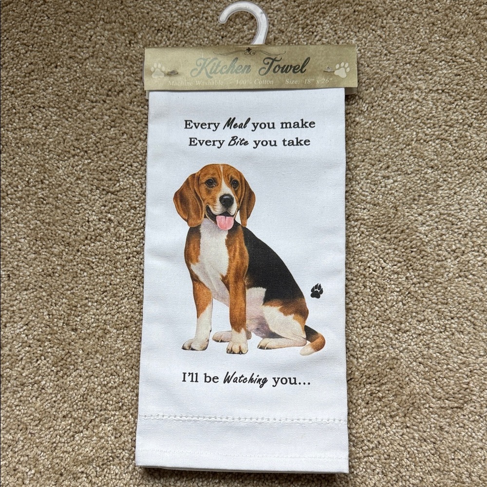 Beagle Dog White Kitchen Towel NWT